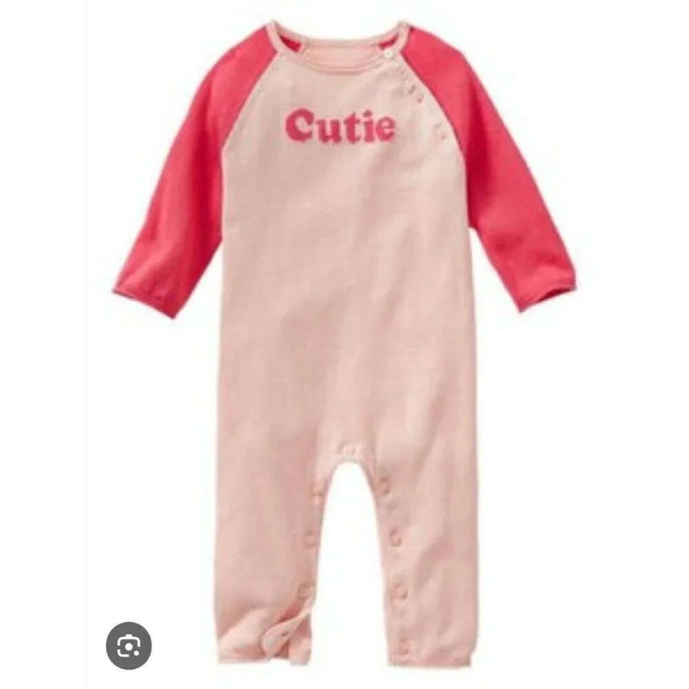 New Baby Gap Peach & Red Knit Romper Cutie 12-18 Months 100% Cotton
